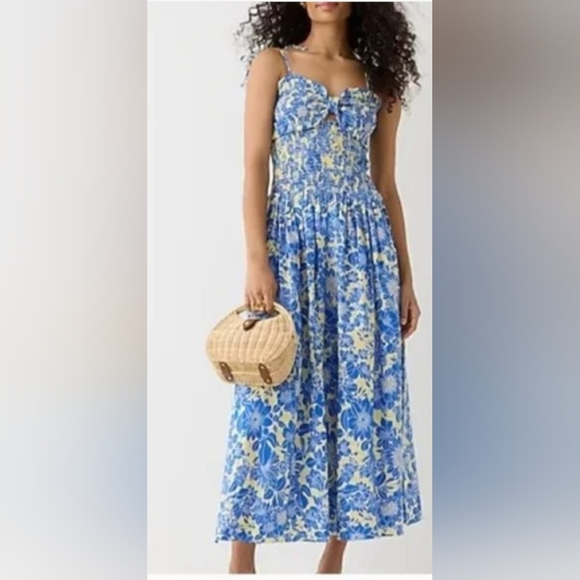 J. Crew Dresses & Skirts - Smocked Blue And Yellow Floral Tie Shoulder Poplin Sundress Re Imagined